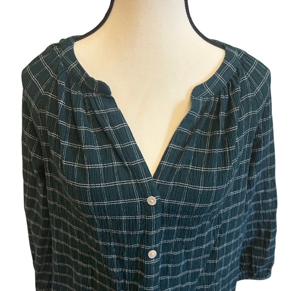J Jill Green Plaid 3/4 Sleeve Button Front Shirt Top Tall Size S - Picture 4 of 8